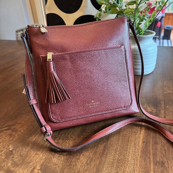 Kate Spade On Purpose Zip Top Leather Crossbody Messenger Tote - Port Brown - Picture 1 of 5